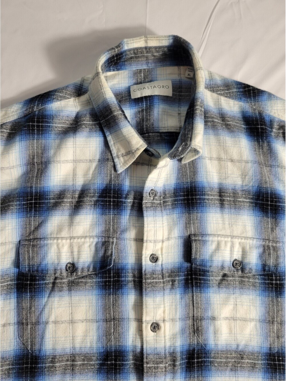 COASTAORO Button Down Shirt Mens XL Blue Plaid Long Sleeve Soft Warm